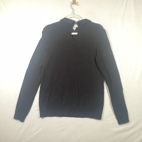 LOFT Black Sweater Beaded Peter Pan Collar Keyhole Back Size M - Picture 2 of 13